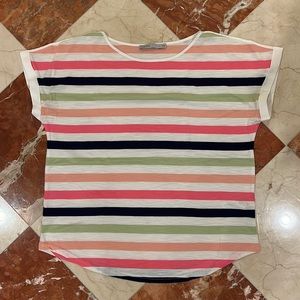 Oasis Striped Tunic T shirt with Silk-like Trim Size Large